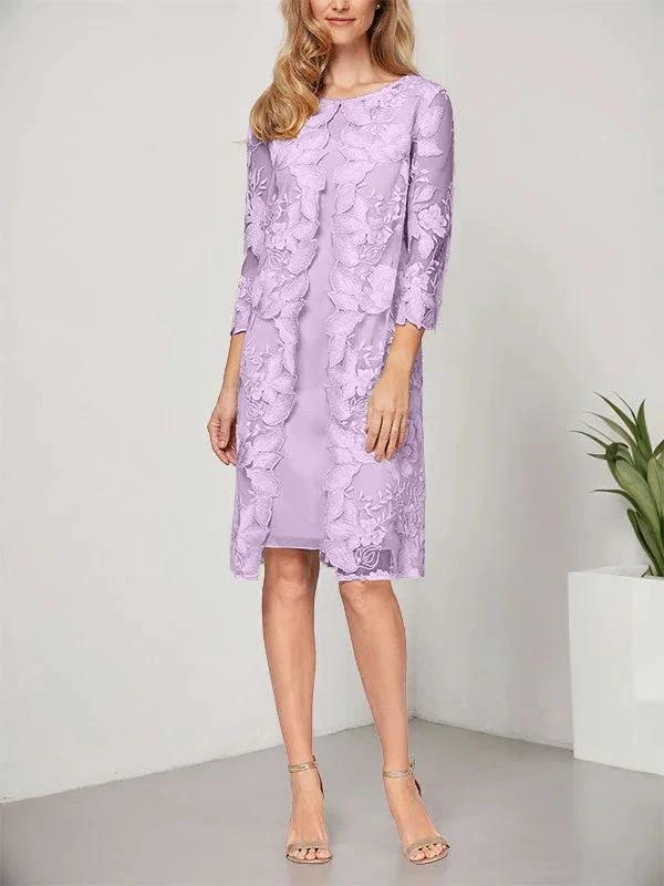 A-line Scoop Knee-Length Chiffon Lace Mother of the Bride Dress With Jacket by Dreamylily
