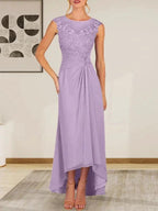 Champagne A-Line Scoop Lace Chiffon Dress by Dreamylily