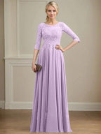 A-line Scoop Illusion Floor-Length Lace Chiffon Mother of the Bride Dress With Sequins by Dreamylily