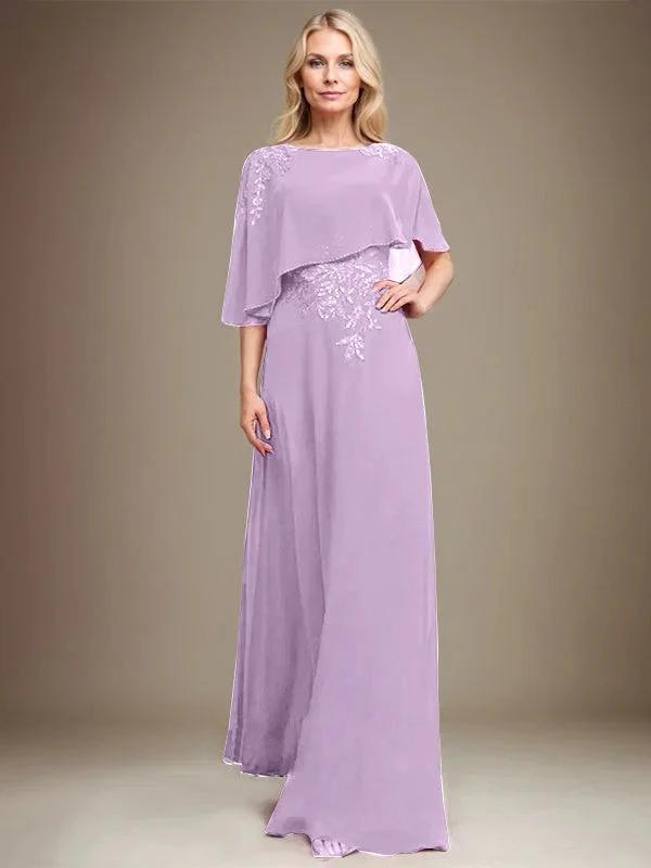 A-line Scoop Floor-Length Chiffon Lace Mother of the Bride Dress With Sequins Beading by Dreamylily