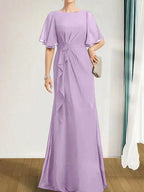 A-line Scoop Floor-Length Chiffon Mother of the Bride Dress With Cascading Ruffles Beading Sequins by Dreamylily