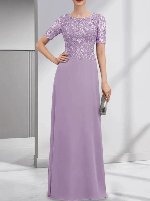 A-line Scoop Floor-Length Lace Chiffon Mother of the Bride Dress With Sequins by Dreamylily