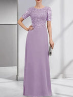A-line Scoop Floor-Length Lace Chiffon Mother of the Bride Dress With Sequins by Dreamylily