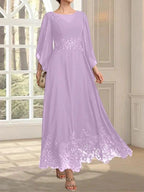 A-line Scoop Illusion Ankle-Length Lace Chiffon Mother of the Bride Dress With Sequins by Dreamylily