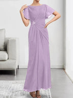 A-line Scoop Ankle-Length Chiffon Mother of the Bride Dress With Beading Pleated by Dreamylily