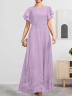 A-line Scoop Ankle-Length Lace Chiffon Mother of the Bride Dress With Sequins by Dreamylily
