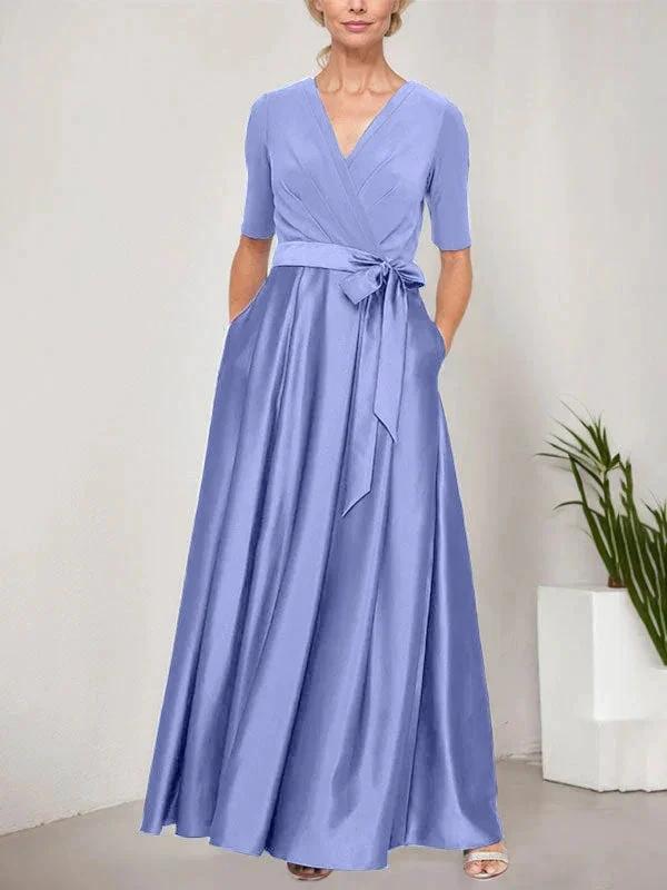 Surplice Neckline Ballgown with Full Satin Skirt & Jersey Bodice by Dreamylily