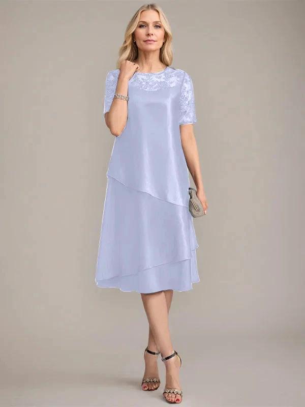 A-Line Scoop Knee-Length Mother of the Bride Dress With Applique & Sequins by Dreamylily