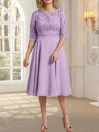A-line Scoop Knee-Length Lace Chiffon Mother of the Bride Dress by Dreamylily