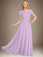 A-Line Scoop Floor-Length Chiffon Mother of the Bride Dress With Applique & Sequins by Dreamylily