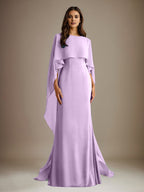 Sheath/Column Boatneck Floor-Length Chiffon Mother of the Bride Dress With Cascading Ruffles