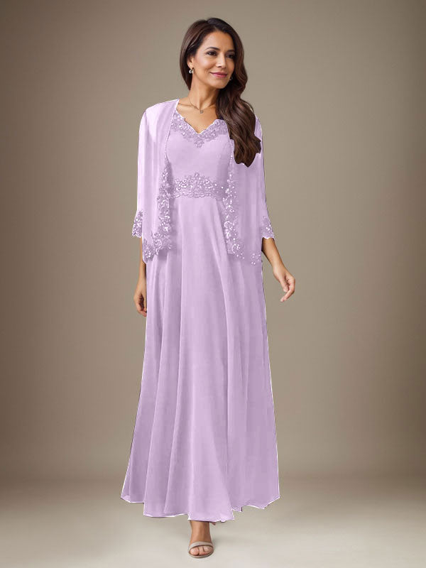 Plum A-Line Sequins Chiffon Dress