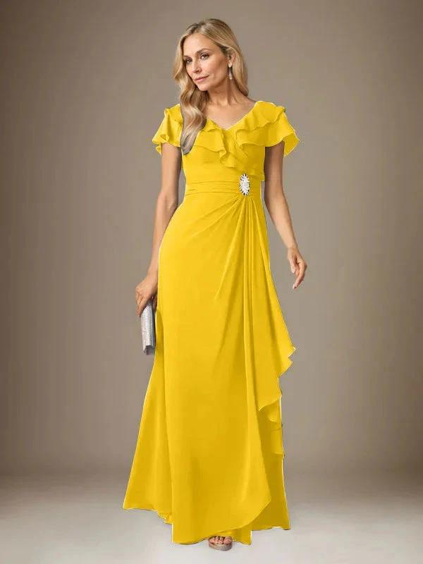 Stormy A-Line V-Neck Ruched Chiffon Dress by Dreamylily