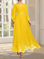 A-line Scoop Illusion Ankle-Length Lace Chiffon Mother of the Bride Dress With Sequins by Dreamylily