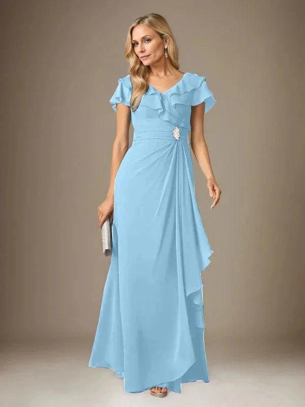 Stormy A-Line V-Neck Ruched Chiffon Dress by Dreamylily