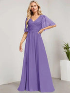 A-line V-Neck Floor-Length Lace Chiffon Mother of the Bride Dress With Sequins by Dreamylily