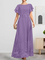 A-line Scoop Ankle-Length Lace Chiffon Mother of the Bride Dress With Sequins by Dreamylily