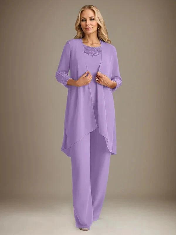 Chiffon Scoop Long Sleeves Mother Of The Bride Pantsuits With Jacket by Dreamylily
