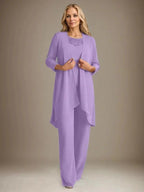 Chiffon Scoop Long Sleeves Mother Of The Bride Pantsuits With Jacket by Dreamylily