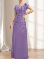 Sheath/Column Scoop Illusion Floor-Length Lace Chiffon Mother of the Bride Dress With Sequins by Dreamylily