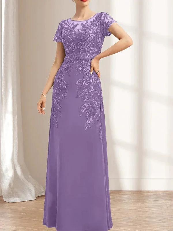 Sheath/Column Scoop Illusion Floor-Length Lace Chiffon Mother of the Bride Dress With Sequins by Dreamylily