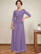 A-line Scoop Illusion Ankle-Length Chiffon Lace Mother of the Bride Dress With Rhinestone Beading by Dreamylily