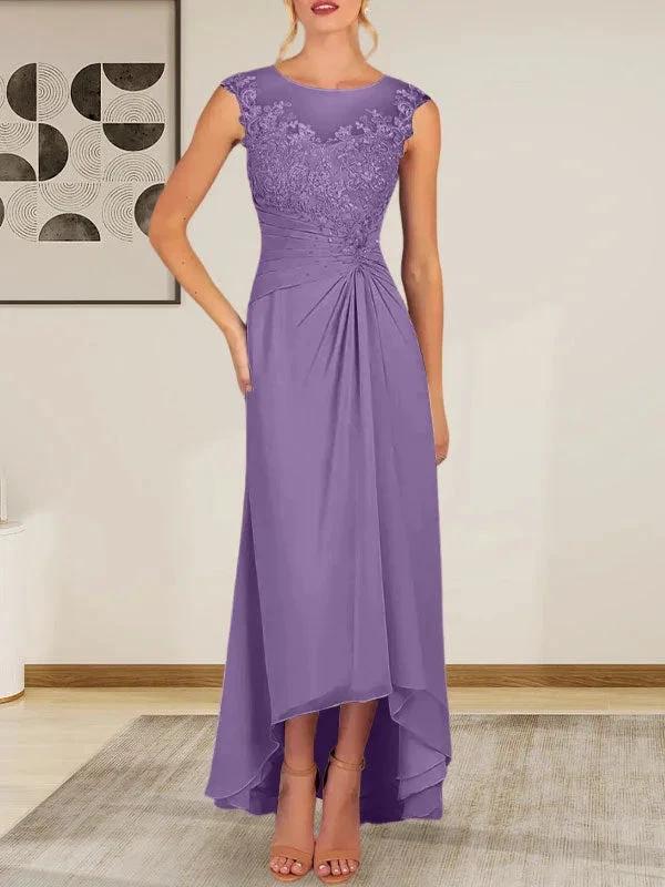 Champagne A-Line Scoop Lace Chiffon Dress by Dreamylily
