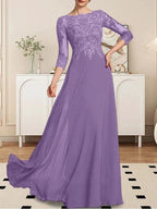 A-line Scoop Floor-Length Lace Chiffon Mother of the Bride Dress With Sequins by Dreamylily