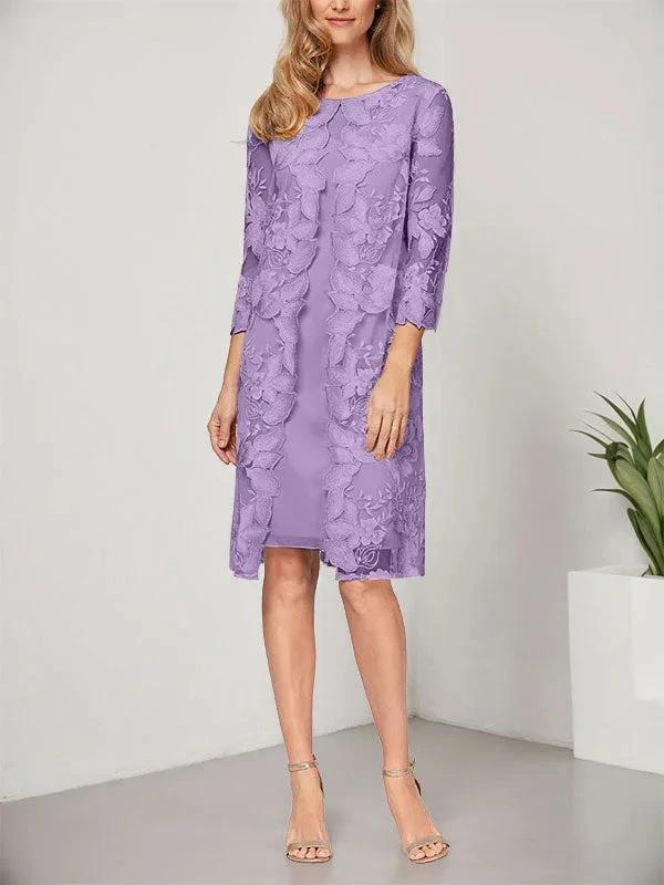A-line Scoop Knee-Length Chiffon Lace Mother of the Bride Dress With Jacket by Dreamylily