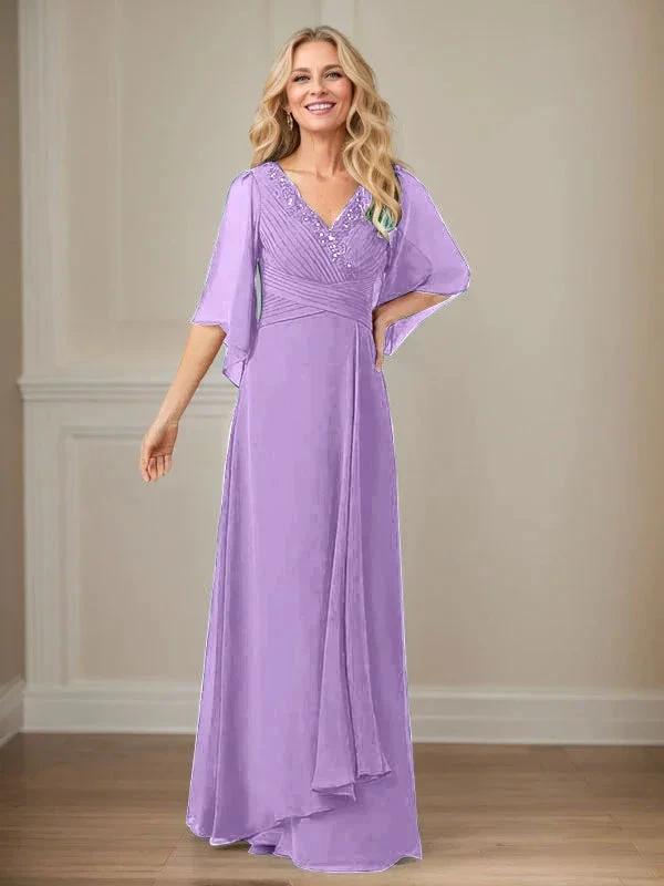 A-Line V-Neck Long Sequins Chiffon Mother Dress by Dreamylily