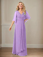 A-Line V-Neck Long Sequins Chiffon Mother Dress by Dreamylily