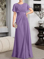 A-line Scoop Floor-Length Chiffon Mother of the Bride Dress With Pleated Beading by Dreamylily