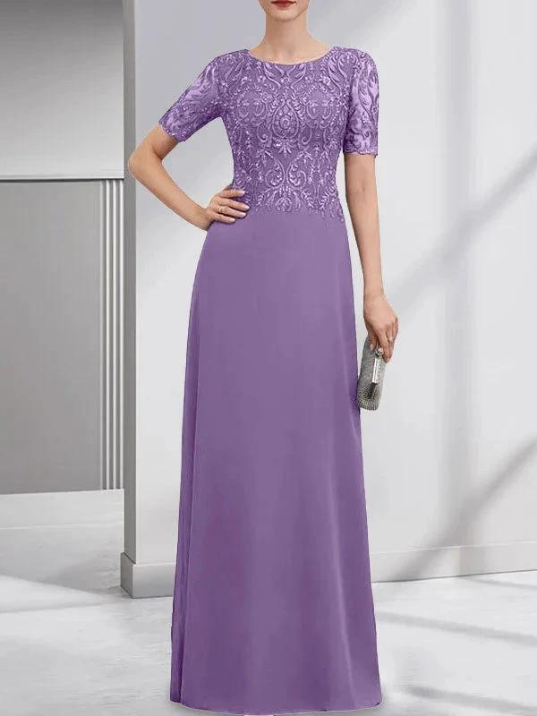 A-line Scoop Floor-Length Lace Chiffon Mother of the Bride Dress With Sequins by Dreamylily