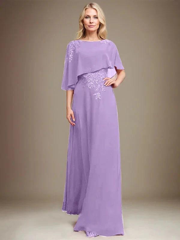 A-line Scoop Floor-Length Chiffon Lace Mother of the Bride Dress With Sequins Beading by Dreamylily
