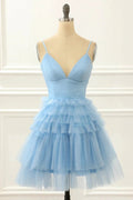Light Blue A-Line Cute Short Homecoming Dress With Ruffles PD480 by pgmdress