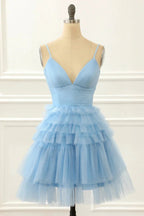 Light Blue A-Line Cute Short Homecoming Dress With Ruffles PD480 by pgmdress