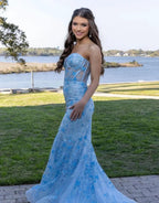 Ruth | Light Blue Gougeous Strapless Long Prom Dress With Appliques by KissProm