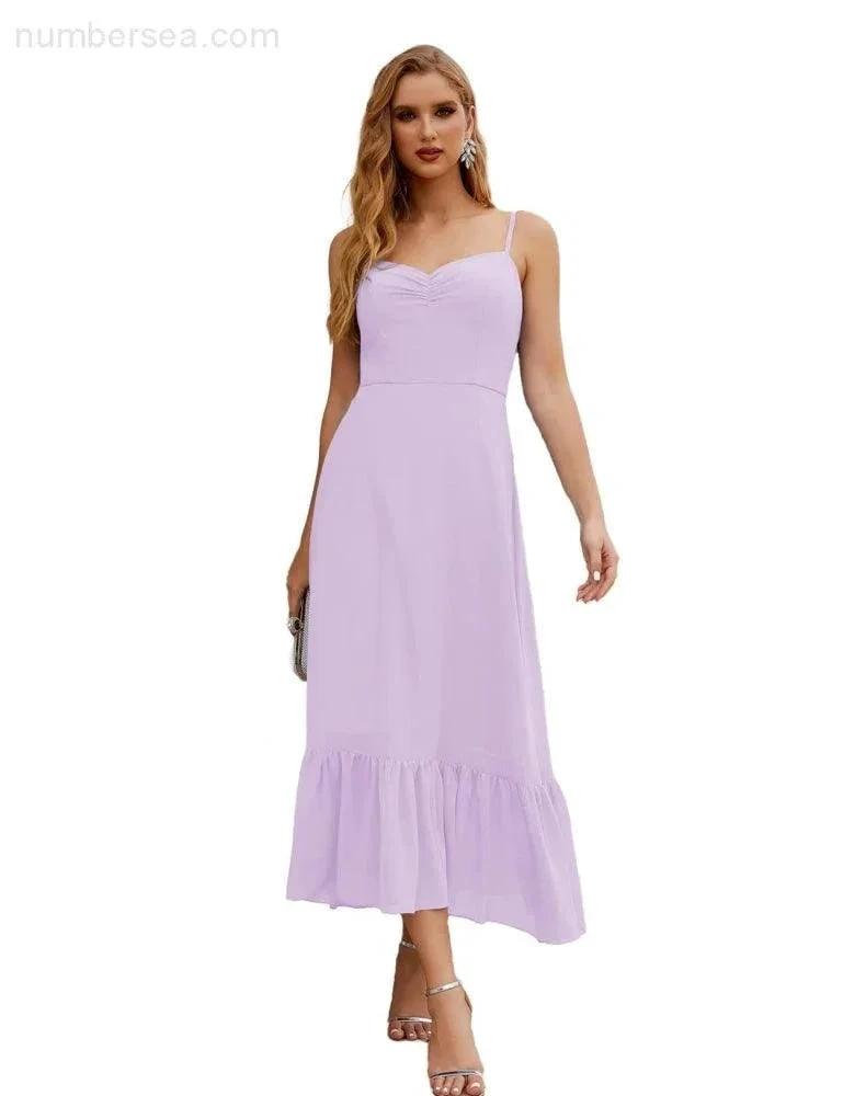 Numbersea Spaghetti Strap Chiffon Bridesmaid Dress Ankle Length Formal A Line Cocktail Party Homecoming Dress for Juniors SEA28028 by numbersea