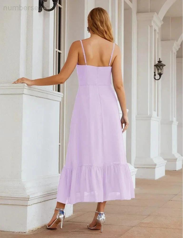 Numbersea Spaghetti Strap Chiffon Bridesmaid Dress Ankle Length Formal A Line Cocktail Party Homecoming Dress for Juniors SEA28028 by numbersea