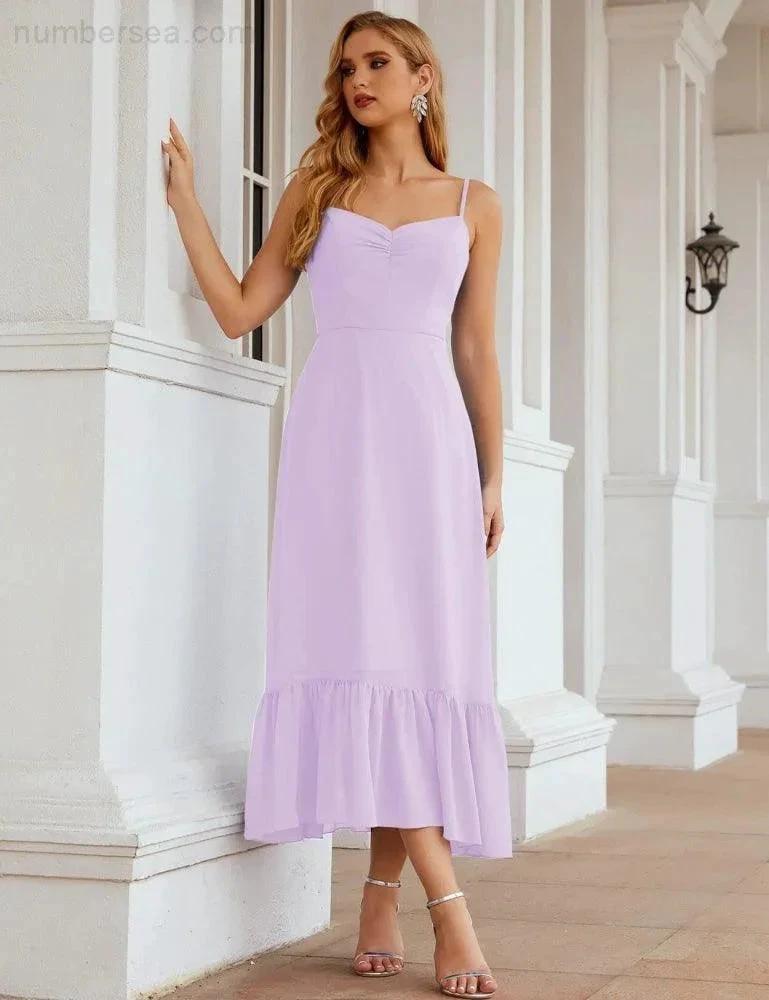 Numbersea Spaghetti Strap Chiffon Bridesmaid Dress Ankle Length Formal A Line Cocktail Party Homecoming Dress for Juniors SEA28028 by numbersea