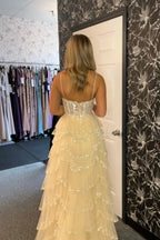 Abbie | Straps Black Mesh Cutout Sequined Layered Long Prom Dress by KissProm