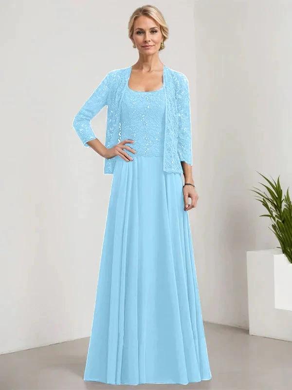 A-line Square Floor-Length Lace Chiffon Mother of the Bride Dress With Sequins by Dreamylily
