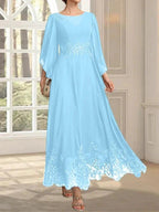 A-line Scoop Illusion Ankle-Length Lace Chiffon Mother of the Bride Dress With Sequins by Dreamylily