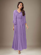 Plum A-Line Sequins Chiffon Dress