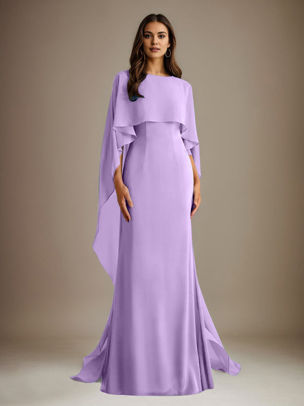 Sheath/Column Boatneck Floor-Length Chiffon Mother of the Bride Dress With Cascading Ruffles