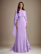 Sheath/Column Boatneck Floor-Length Chiffon Mother of the Bride Dress With Cascading Ruffles
