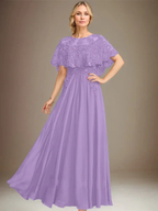 A-line Boat Neck Floor-Length Lace Chiffon Mother of the Bride Dress With Applique Sequins by Dreamylily