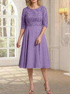 A-line Scoop Knee-Length Lace Chiffon Mother of the Bride Dress by Dreamylily