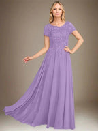A-Line Scoop Floor-Length Chiffon Mother of the Bride Dress With Applique & Sequins by Dreamylily