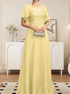 A-line Scoop Illusion Floor-Length Lace Chiffon Mother of the Bride Dress With Sequins by Dreamylily